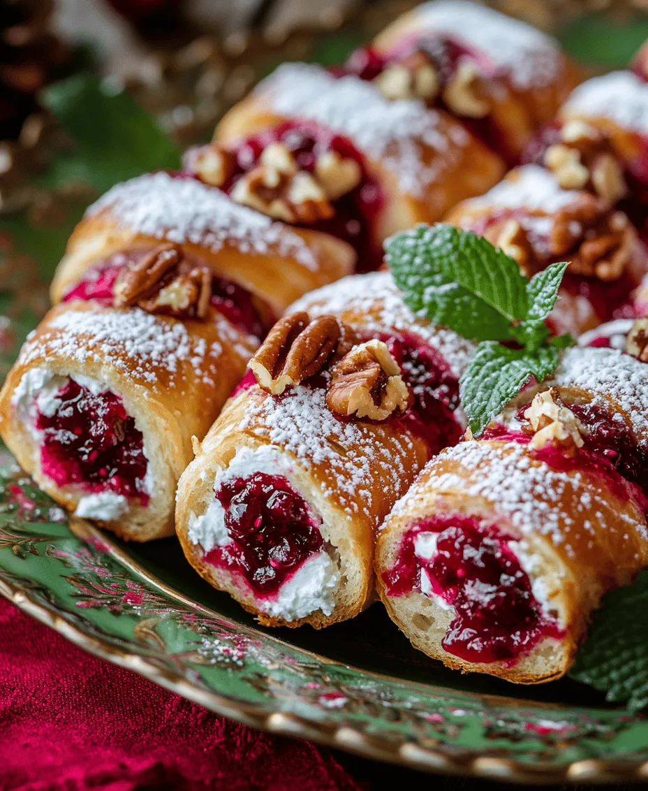 As the holiday season approaches, the spirit of Christmas fills the air with joy, laughter, and the delightful aroma of festive treats. One of the most cherished traditions during this time is sharing delicious, visually appealing foods that bring family and friends together. This year, why not add a unique touch to your holiday gatherings with a festive recipe that captures the essence of the season? Introducing <strong>Cranberry Roll Ups</strong>—a vibrant and tasty treat that combines the tartness of cranberries with the creamy goodness of cream cheese, all wrapped in a soft tortilla. These delightful roll-ups are not just easy to prepare; they also bring a splash of color to your holiday table, making them perfect for parties, potlucks, or cozy family get-togethers.” /></p>
</p>
<h3>Cooking Process: Achieving the Perfect Consistency</h3>
</p>
<p>When crafting your Festive Christmas Cranberry Roll Ups, the cooking process is pivotal to achieving the perfect texture and flavor. Start by preparing the cranberry filling. Cook the cranberries over medium heat, allowing them to burst and release their juices. Stir occasionally to prevent sticking. Aim for a consistency similar to a thick sauce; this will help the filling spread easily without spilling out when you roll it.</p>
</p>
<p>One crucial tip is to let the filling cool completely before using it. If the filling is too warm, it can melt the cream cheese mixture, resulting in an undesirable texture and flavor. Patience is key in this step—cooling not only sets the filling but also allows the flavors to meld beautifully.</p>
</p>
<h3>Crafting the Cream Cheese Mixture</h3>
</p>
<p>The cream cheese mixture is the heart of your roll-ups, providing a rich and creamy contrast to the tart cranberries. To achieve the ideal creamy texture, start with softened cream cheese. This will ensure that it blends smoothly without lumps. In a medium bowl, combine the cream cheese with powdered sugar, a splash of vanilla extract, and a pinch of salt. The powdered sugar adds sweetness while the salt balances it, enhancing the overall flavor.</p>
</p>
<p>For added complexity, consider incorporating spices or flavorings into your cream cheese mixture. A dash of cinnamon or nutmeg can evoke a warm, festive essence. Alternatively, you could add a bit of orange zest for a refreshing citrus note. Blend these ingredients together until smooth and creamy, ensuring no lumps remain. Taste and adjust the sweetness or spice levels according to your preference for a personalized touch.</p>
</p>
<h3>Assembling the Roll Ups</h3>
</p>
<p>With your filling and cream cheese mixture ready, it’s time to assemble the roll-ups. Begin by laying out a large flour tortilla or crepe on a clean surface. Spread an even layer of the cream cheese mixture over the entire surface, leaving about half an inch from the edges. Next, spoon the cooled cranberry filling onto the cream cheese layer, distributing it evenly.</p>
</p>
<p>The assembly process is crucial for both appearance and taste. Carefully roll the tortilla tightly from one end to the other, ensuring that the filling stays within. A tight roll will not only enhance the visual appeal but also ensure that the flavors are concentrated in each slice. Use a sharp knife to trim off the ends, making for a clean presentation.</p>
</p>
<h3>Chilling for Perfect Slices</h3>
</p>
<p>After rolling your cranberry-filled tortillas, it’s essential to chill them before slicing. This chilling process helps the roll-ups set, making them easier to cut into neat slices without squishing the filling out. Wrap the roll-ups in plastic wrap or place them in an airtight container. Chill in the refrigerator for at least 1-2 hours, or longer if you prefer a firmer texture.</p>
</p>
<p>If you’re pressed for time, a quick 30-minute chill can work, but keep in mind that the longer they sit, the better they hold their shape. Aim for a firmness that still allows the roll-ups to be soft and creamy when bitten into.</p>
</p>
<h3>Serving Suggestions</h3>
</p>
<p>Presentation is key when serving your Festive Christmas Cranberry Roll Ups. Arrange the slices on a decorative platter, and consider garnishing with a light dusting of powdered sugar for a touch of sweetness and visual appeal. Fresh mint leaves can add a pop of color and a refreshing aroma that complements the dish beautifully.</p>
</p>
<p>Pair these festive roll-ups with a seasonal beverage, such as spiced apple cider or a creamy eggnog, to enhance the holiday spirit. They also make an excellent addition to a dessert table alongside other holiday treats like gingerbread cookies and peppermint bark. The contrasting flavors and textures will delight your guests and leave them wanting more.</p>
</p>
<h3>Nutritional Information</h3>
</p>
<p>Understanding the nutritional content of your Festive Christmas Cranberry Roll Ups can help you appreciate their health benefits. Each serving typically contains approximately 150-200 calories, depending on portion size. The breakdown is as follows:</p>
</p>
<p>– <strong>Calories</strong>: 150-200</p>
<p>– <strong>Fats</strong>: 8-10 grams</p>
<p>– <strong>Carbohydrates</strong>: 20-25 grams</p>
<p>– <strong>Sugars</strong>: 8-10 grams</p>
</p>
<p>The primary health benefits come from cranberries, which are rich in antioxidants and vitamins, particularly vitamin C. They are known for their role in promoting urinary tract health and reducing inflammation. Cream cheese, while higher in fat, provides calcium and can be part of a balanced diet when enjoyed in moderation.</p>
</p>
<h3>Conclusion</h3>
</p>
<p>The Festive Christmas Cranberry Roll Ups are a delightful addition to any holiday gathering, combining creamy, sweet, and tart flavors that embody the spirit of the season. Their straightforward preparation makes them accessible for cooks of all skill levels, ensuring that everyone can share in the joy of creating and enjoying this festive treat.</p>
</p>
<p>Encouraging creativity, this recipe invites you to experiment with flavors, whether through spices in the cream cheese or alternative fillings. As you share these roll-ups with family and friends, you’ll create lasting memories around the holiday table, showcasing the warmth and joy of the Christmas season. So gather your ingredients and get rolling—your festive feast awaits!</p>
</div>