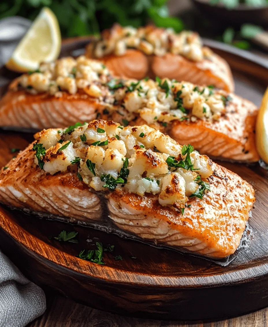 When it comes to impressing guests at a dinner party or celebrating a special occasion, few dishes can rival the elegance and flavor of <strong>crab and shrimp stuffed salmon</strong>. This exquisite recipe beautifully marries the delicate, flaky texture of salmon with a luxurious filling of sweet crab meat and succulent shrimp. The result is a dish that not only pleases the palate but also serves as a stunning centerpiece on any dining table.” /></p>
</p>
<h3>Cooking Process</h3>
</p>
<p>To create the perfect Elegant Crab and Shrimp Stuffed Salmon, it’s essential to master the baking process. Preheat your oven to 375°F (190°C). This moderate temperature ensures that the salmon cooks evenly without drying out. Once your oven is preheated, place the stuffed salmon fillets on a baking sheet lined with parchment paper. This not only helps with cleanup but also prevents the fish from sticking.</p>
</p>
<p>Bake the salmon for approximately 20-25 minutes. The exact cooking time may vary depending on the thickness of your fillets. A general rule of thumb is to cook salmon for about 4-6 minutes per half-inch of thickness. To ensure your salmon is perfectly cooked, look for the following signs: the flesh should become opaque and flake easily with a fork, and it should reach an internal temperature of 145°F (63°C). An instant-read thermometer is a handy tool for this purpose.</p>
</p>
<p>It’s crucial to avoid overcooking the salmon, as this can result in a dry, less flavorful dish. Salmon is renowned for its rich, buttery texture, and overcooking can compromise this quality. When you check the salmon, if it’s still slightly translucent in the center, it’s best to remove it from the oven and let it rest for a few minutes. The residual heat will continue to cook the fish, ensuring it remains moist and tender.</p>
</p>
<h3>Serving Suggestions</h3>
</p>
<p>Presentation is key when it comes to serving your Elegant Crab and Shrimp Stuffed Salmon. To plate this dish elegantly, consider the following tips:</p>
</p>
<p>1. <strong>Plating</strong>: Use a large, white plate to create a beautiful contrast with the vibrant colors of the salmon and the stuffing. Place the stuffed salmon in the center of the plate, and consider garnishing it with fresh herbs like dill or parsley for a pop of color.</p>
</p>
<p>2. <strong>Accompaniments</strong>: Surround the salmon with a drizzle of lemon butter sauce or a light cream sauce for added flavor and visual appeal. You can also add a few lemon wedges on the side, enhancing the dish with freshness.</p>
</p>
<p>For side dishes that pair well with crab and shrimp stuffed salmon, consider the following options:</p>
</p>
<p>– <strong>Vegetable Medleys</strong>: Roasted asparagus, sautéed spinach, or a colorful medley of bell peppers and zucchini can complement the dish beautifully.</p>
<p>– <strong>Grains</strong>: Quinoa, wild rice, or a light couscous salad can serve as an excellent base for your salmon, adding texture and flavor.</p>
<p>– <strong>Potatoes</strong>: Mashed potatoes or a creamy potato gratin can also provide a comforting side that balances the seafood.</p>
</p>
<p>When it comes to beverage pairings, a crisp white wine such as Sauvignon Blanc or Chardonnay works wonderfully, as these wines enhance the flavors of both the salmon and the seafood stuffing. Alternatively, a light, refreshing sparkling water with a slice of lemon can be a delightful non-alcoholic option.</p>
</p>
<h3>Nutritional Information</h3>
</p>
<p>The main ingredients of the Elegant Crab and Shrimp Stuffed Salmon bring numerous health benefits to the table. Salmon is an excellent source of high-quality protein, essential for muscle development and repair. A typical 3-ounce serving of salmon contains approximately 22 grams of protein, making it a great choice for a balanced diet.</p>
</p>
<p>Salmon is also rich in omega-3 fatty acids, which are known for their anti-inflammatory properties and benefits to heart health. These healthy fats can help reduce the risk of heart disease and promote brain function. Additionally, the crab and shrimp add a delightful mix of flavors while also contributing protein and various vitamins and minerals.</p>
</p>
<p>From a dietary perspective, this dish can easily be tailored to fit various dietary needs. For those following a gluten-free diet, simply ensure that the breadcrumbs used in the stuffing are gluten-free. The dish is inherently low-carb, particularly when paired with non-starchy vegetables, making it suitable for those watching their carbohydrate intake.</p>
</p>
<h3>Occasions for Enjoying Stuffed Salmon</h3>
</p>
<p>The Elegant Crab and Shrimp Stuffed Salmon is a versatile dish that can elevate any occasion. Here are some suggestions for when this dish can shine:</p>
</p>
<p>– <strong>Special Dinners</strong>: Whether it’s a family gathering or a dinner party with friends, this stuffed salmon is sure to impress. The elegance of the dish makes it ideal for serving guests on special occasions.</p>
</p>
<p>– <strong>Holidays</strong>: Serve this dish during festive gatherings such as Thanksgiving, Christmas, or Easter. Its sophisticated presentation and rich flavors make it a fitting centerpiece for holiday feasts.</p>
</p>
<p>– <strong>Romantic Evenings</strong>: Planning a special dinner for a loved one? The luxurious nature of crab and shrimp stuffed salmon can set the perfect mood for a romantic dinner at home.</p>
</p>
<p>– <strong>Casual Get-Togethers</strong>: Not just reserved for formal events, this dish can also be enjoyed during casual weeknight dinners or summer barbecues, showcasing your culinary skills in a relaxed setting.</p>
</p>
<h3>Conclusion</h3>
</p>
<p>In summary, the Elegant Crab and Shrimp Stuffed Salmon is not just a meal; it’s an experience that brings together flavors, nutrition, and presentation in a delightful way. The combination of tender salmon with a rich crab and shrimp stuffing makes for a dish that is both elegant and satisfying.</p>
</p>
<p>We encourage you to try making this dish for your next gathering or special occasion. Impress your family and friends with your culinary prowess and the delightful flavors of fresh seafood. Cooking with seafood not only nourishes the body but also opens the door to creating memorable meals that can be enjoyed and cherished. So roll up your sleeves and get ready to create a stunning dish that will leave everyone asking for seconds!</p>
</div>