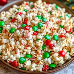 What truly sets Christmas Popcorn Delight apart from other festive treats is its unique charm. This snack captures the essence of the holiday season through its playful presentation and delightful flavors. The vibrant colors of the M&M’s combined with the festive red and white of crushed candy canes make it a standout addition to any holiday spread. When you serve this treat, it instantly brightens up the atmosphere, evoking the joy and excitement of the season.