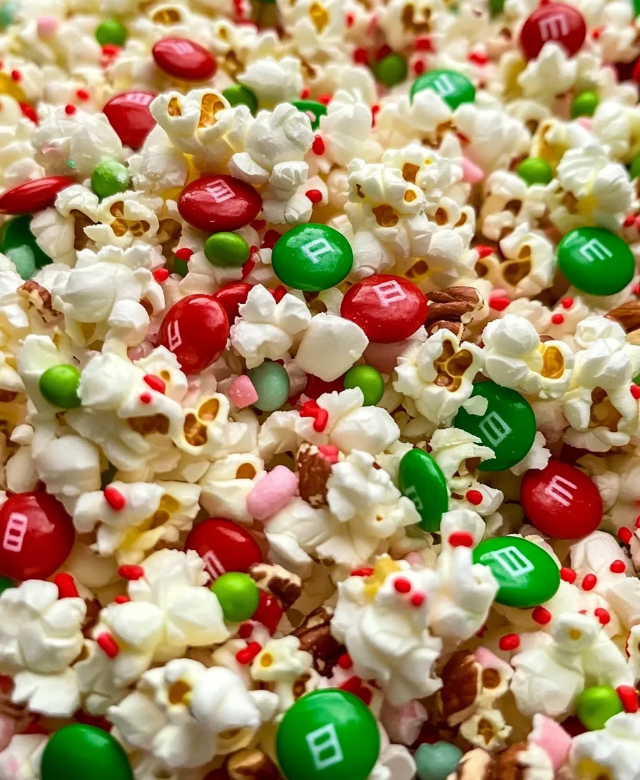 What truly sets Christmas Popcorn Delight apart from other festive treats is its unique charm. This snack captures the essence of the holiday season through its playful presentation and delightful flavors. The vibrant colors of the M&M’s combined with the festive red and white of crushed candy canes make it a standout addition to any holiday spread. When you serve this treat, it instantly brightens up the atmosphere, evoking the joy and excitement of the season.