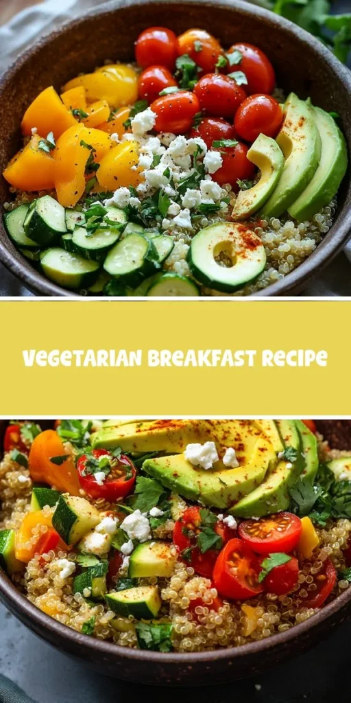 Start your day off right with the Vibrant Veggie Breakfast Bowl! This colorful and nutritious dish combines quinoa, fresh vegetables, and creamy avocado for a wholesome breakfast that fuels your body and satisfies your taste buds. Perfect for vegetarians, vegans, or anyone looking to add a touch of creativity to their mornings, this customizable bowl is both low in calories and high in nutrients. Elevate your breakfast game today! #BreakfastBowl #HealthyEating #PlantBased #VeggieLovers #QuinoaRecipe #CleanEating #NourishYourBody