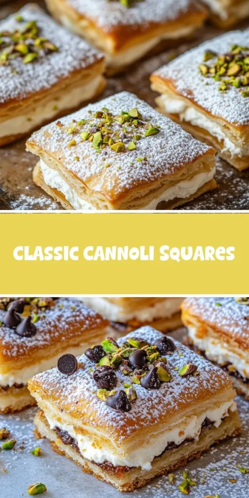 Indulge in the delightful flavors of classic Italian cuisine with these easy-to-make cannoli squares! This modern twist on the beloved dessert features layers of flaky crescent roll dough and a creamy ricotta filling, all while maintaining that authentic cannoli taste. Perfect for gatherings or family dinners, these shareable treats are a hit with everyone. Discover the joy of baking and create unforgettable moments with this recipe! #CannoliSquares #ItalianDesserts #HomemadeGoodness #DessertRecipes #BakingFun #SimplifiedTreats