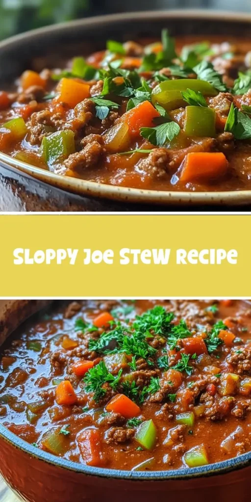Cozy up with a bowl of Savory Sloppy Joe Stew, the perfect one-pot wonder for family dinners or chilly nights! This hearty dish marries the classic flavors of a Sloppy Joe with the warmth of a stew, packed with ground beef or turkey, colorful veggies, and rich broth. Easy to make and customizable for dietary needs, this stew is sure to please everyone at the table. Try it tonight! #ComfortFood #OnePotMeal #SavoryStew #FamilyDinner #EasyRecipes