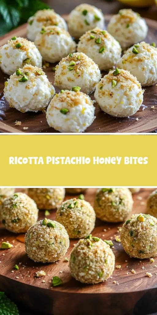 Indulge in the delightful flavors of Ricotta Pistachio Honey Bites! These creamy, crunchy treats fuse fresh ricotta with toasted pistachios and a drizzle of honey for a perfect balance of sweet and savory. Easy to make and visually appealing, they&rsquo;re ideal for any occasion&mdash;from elegant desserts to tasty snacks. Impress your guests or treat yourself with this versatile recipe! #RicottaBites #Pistachios #SweetTreats #HealthySnacking #DessertIdeas #EasyRecipes #Foodie