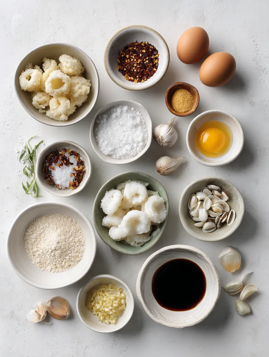 Ingredients for Crispy Fried Calamari Delight: A Perfectly Fried Seafood Treat
