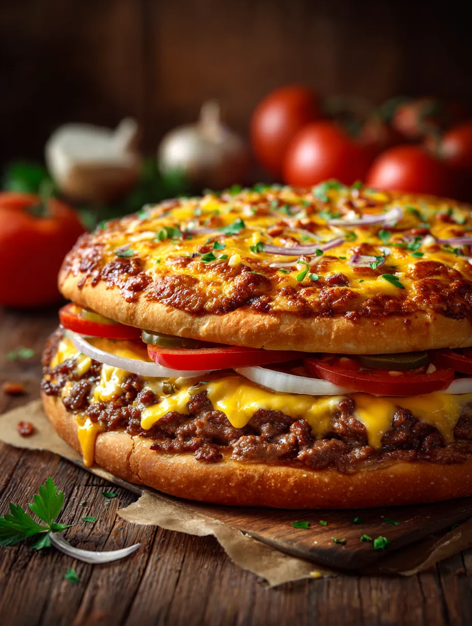 Looking for a fun and satisfying twist for your next family gathering or game night? This Giant Double Cheeseburger Pizza is a quick pasta dinner alternative that combines the best of two beloved comfort foods. Perfect for a cozy evening, this recipe from epiceats will keep everyone smiling and satisfied! QuickDinner HealthyDinnerRecipes PizzaNight ComfortFood FamilyRecipes EpicEats GameDayEats