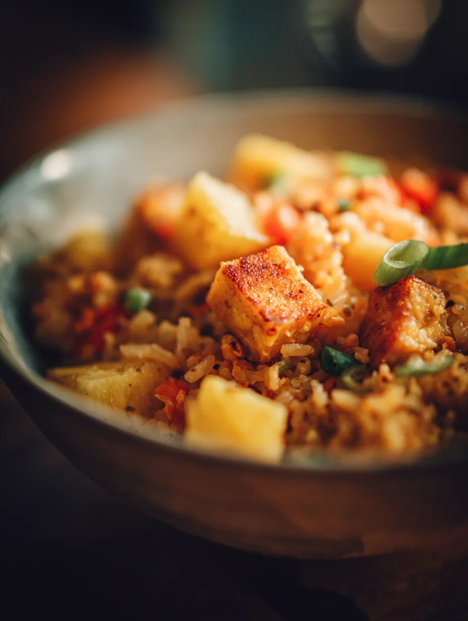 this vibrant one-pan lunch recipe to your meal prep rotation for a nourishing vegetarian lunch option. Bursting with the flavors of fresh pineapple and colorful vegetables, this Tropical Delight will brighten your day and keep you energized. Check out epiceats for more wholesome recipes like this! OnePanLunch VegetarianRecipes HealthyEating MealPrep TropicalFood PlantBased HealthyLunch