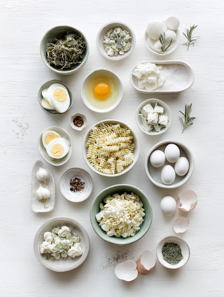 Ingredients for Creamy Deviled Egg Macaroni Salad