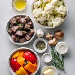 Ingredients for Garlic Butter Steak Bites with Roasted Veggies