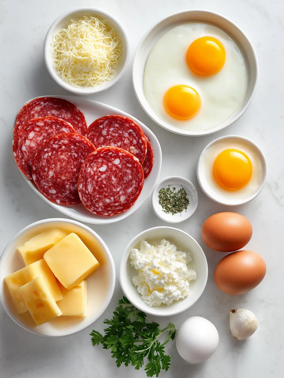Ingredients for Sizzling Salami and Cheesy Eggs