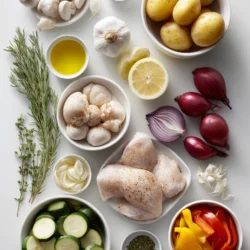 Ingredients for Zesty Lemon Herb Chicken with Colorful Roasted Veggies