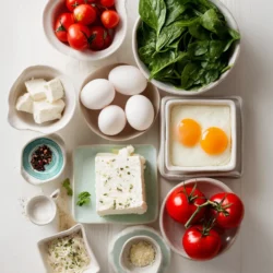 Ingredients for Baked Feta Eggs with Spinach and Tomatoes