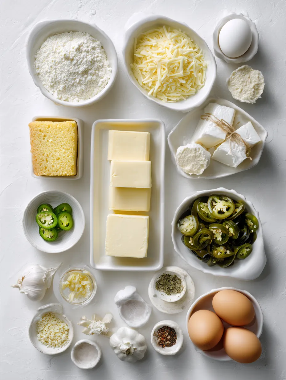 Ingredients for Jalapeno Cheddar Cornbread with a Buttery Kick