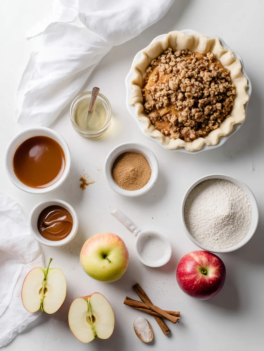 Ingredients for Caramel-Drizzled Toffee Apple Pie: A Sweet Twist on a Classic Favorite