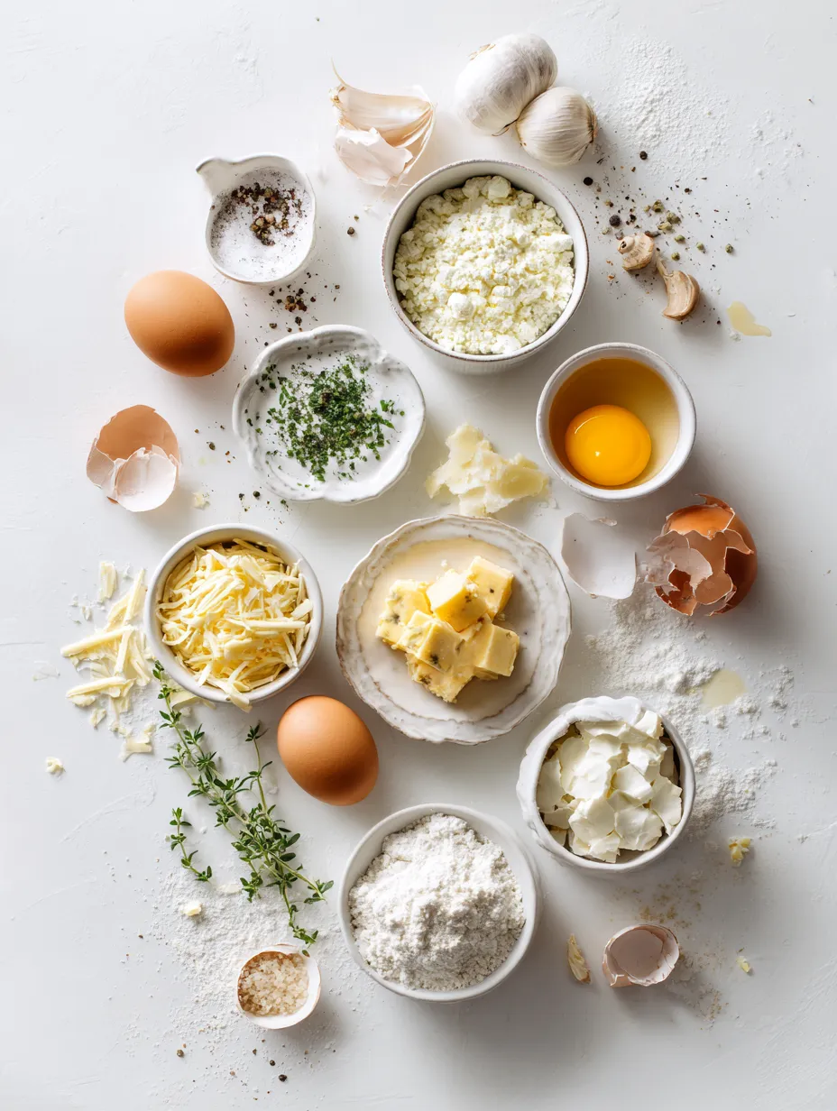 Ingredients for Cheesy Delights: Mini-Quiches with Three Types of Cheese