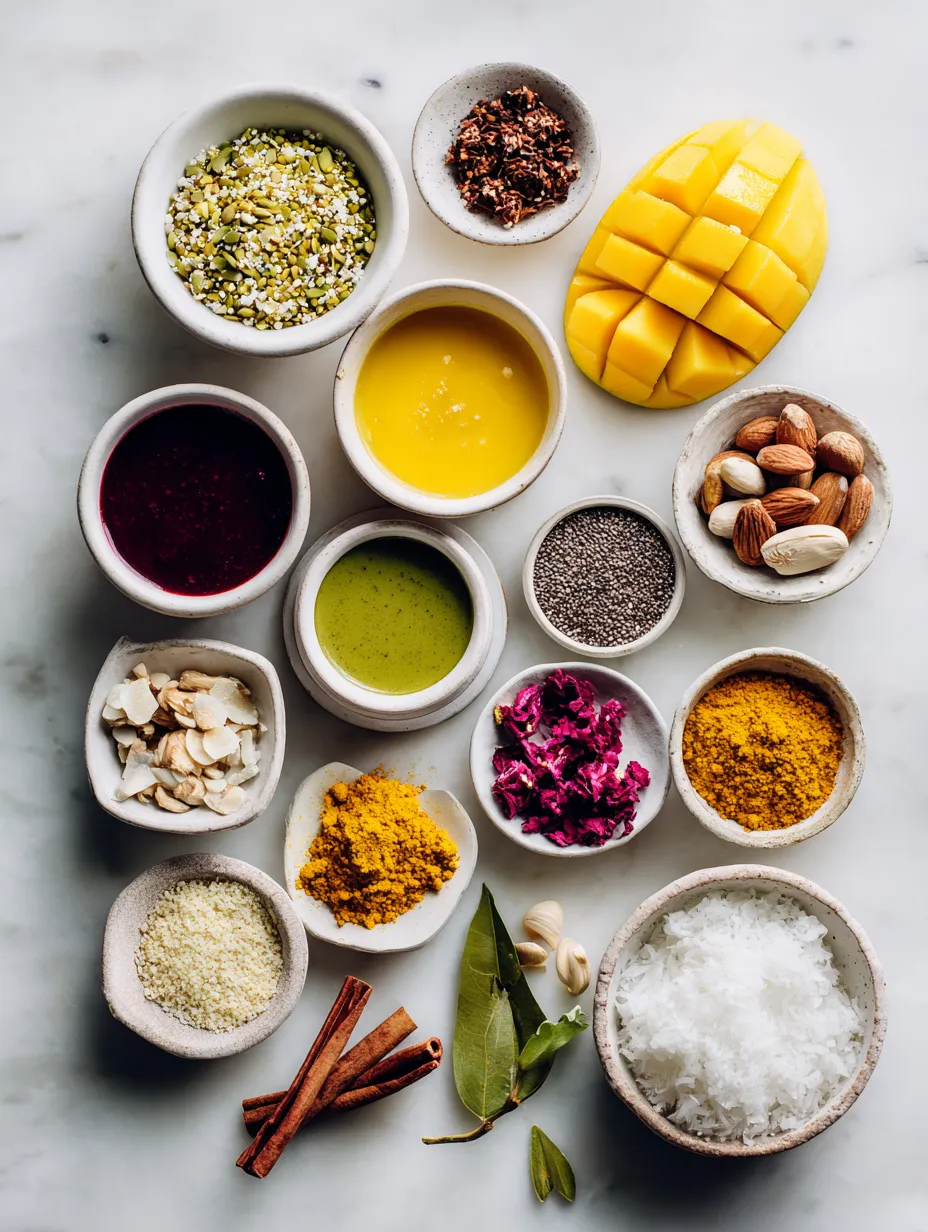 Ingredients for Tropical Mango Smoothie Bowl Drink