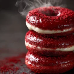 The allure of Red Velvet Cheesecake Donuts lies in their ability to combine two indulgent desserts into one. The traditional red velvet cake is celebrated for its subtle cocoa flavor, moist texture, and bright red hue, often complemented with a tangy cream cheese frosting. By transforming this classic into a donut and adding a cheesecake filling, we create a treat that is not only visually stunning but also rich and satisfying.