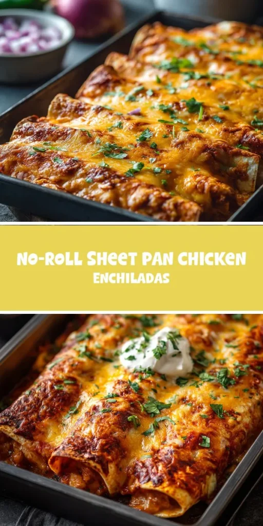 This no-roll sheet pan chicken enchiladas is a simple dinner recipe made with everyday ingredients. Perfect for busy days and family meals.
