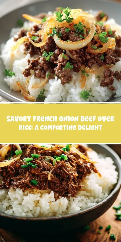 This savory french onion beef over rice: a comforting delight is a simple dinner recipe made with everyday ingredients. Perfect for busy days and family meals.