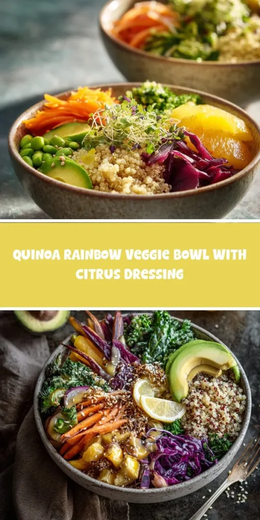 This quinoa rainbow veggie bowl with citrus dressing is a simple dinner recipe made with everyday ingredients. Perfect for busy days and family meals.