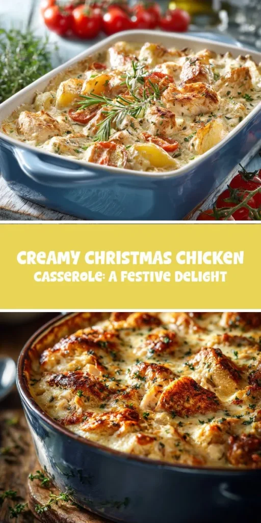 This creamy christmas chicken casserole: a festive delight is a simple dinner recipe made with everyday ingredients. Perfect for busy days and family meals.