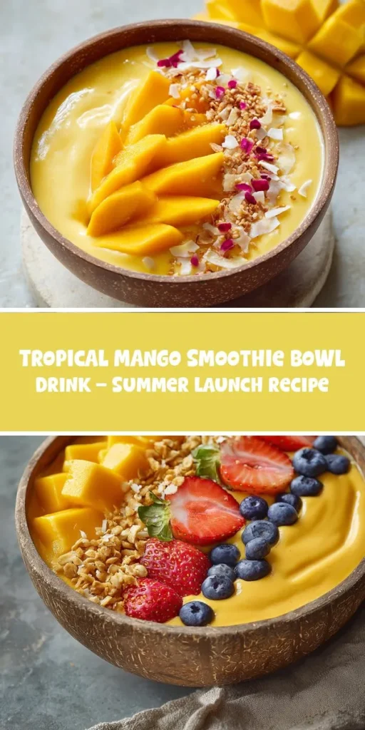 This tropical mango smoothie bowl drink &ndash; summer launch recipe is a simple drink recipe made with everyday ingredients. Perfect for busy days and family meals.