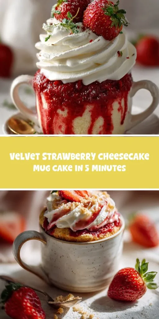 This velvet strawberry cheesecake mug cake in 5 minutes is a simple dessert recipe made with everyday ingredients. Perfect for busy days and family meals.