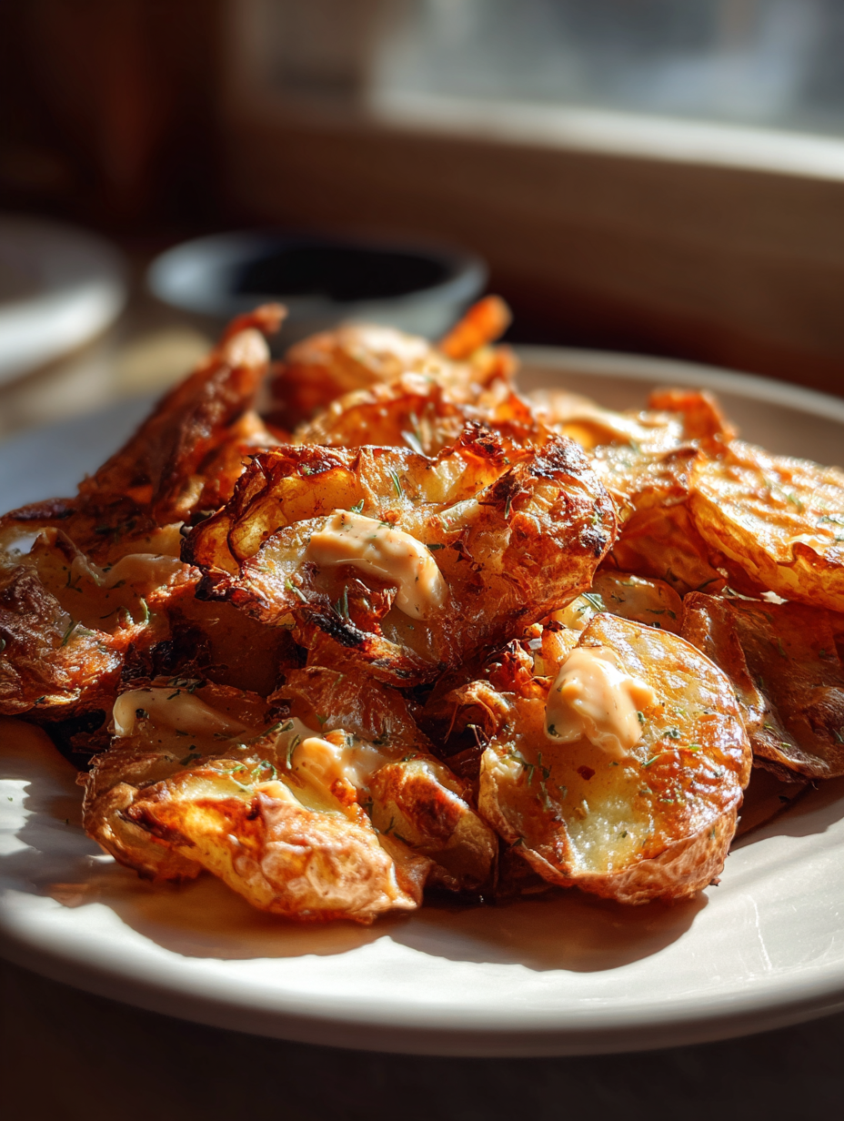 Smashed Potatoes with Garlic Aioli Recipe Crispy Appetizer