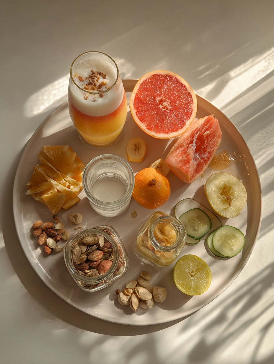 Ingredients for Orange Sunrise Mocktail Recipe Layered Summer Drink