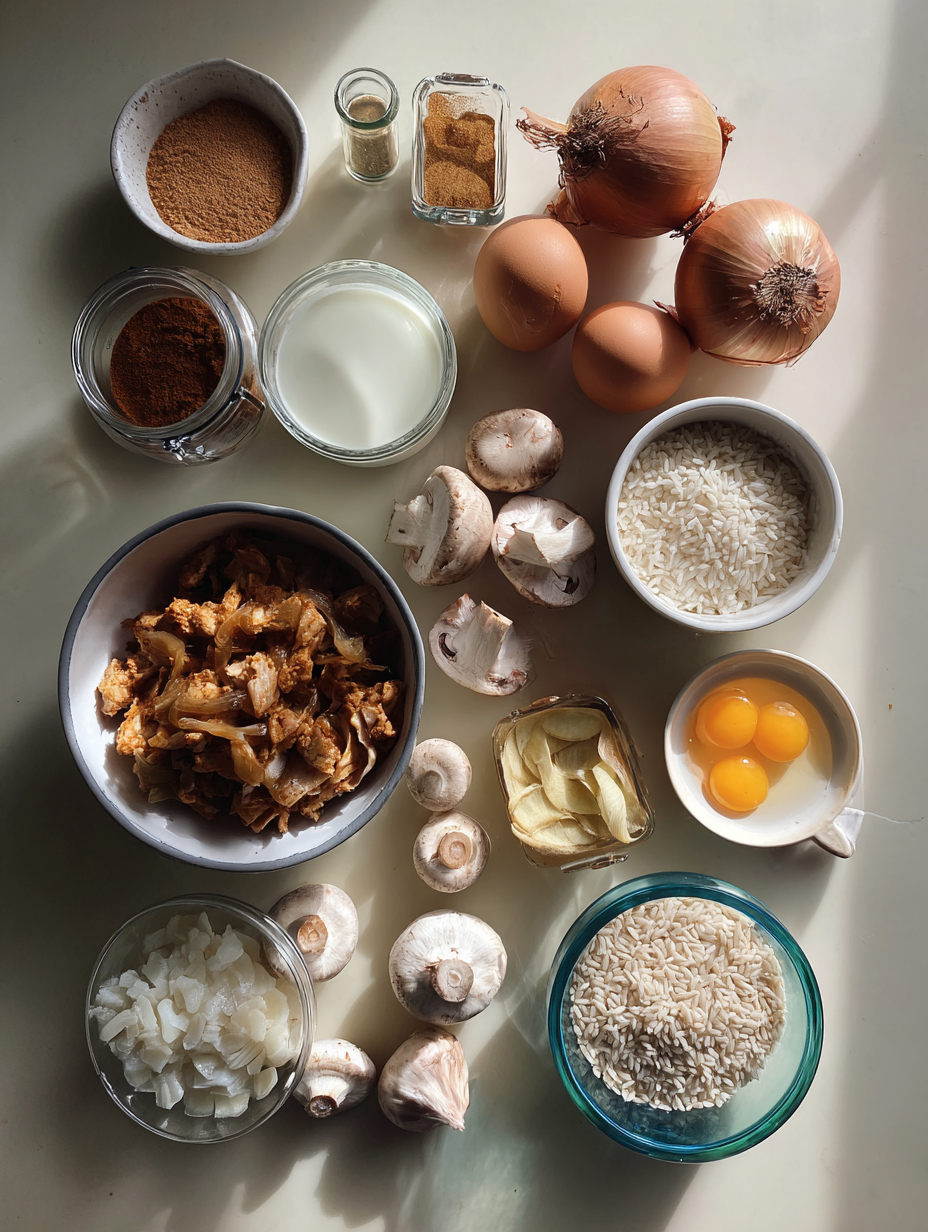 Ingredients for French Onion Chicken Rice Bake Comforting Weeknight Meal