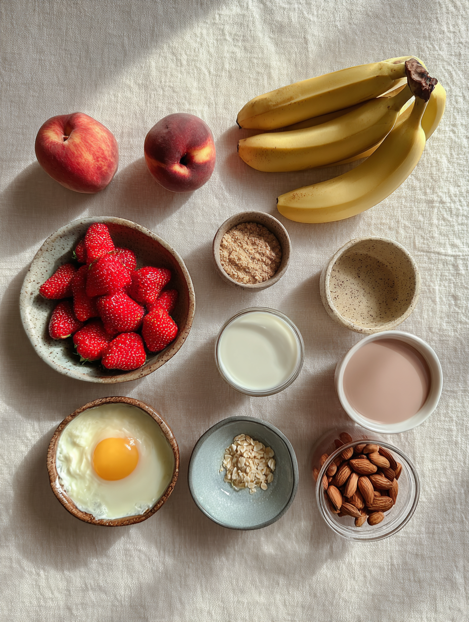 Ingredients for Peach Strawberry Smoothie Recipe Sweet Fruit Drink