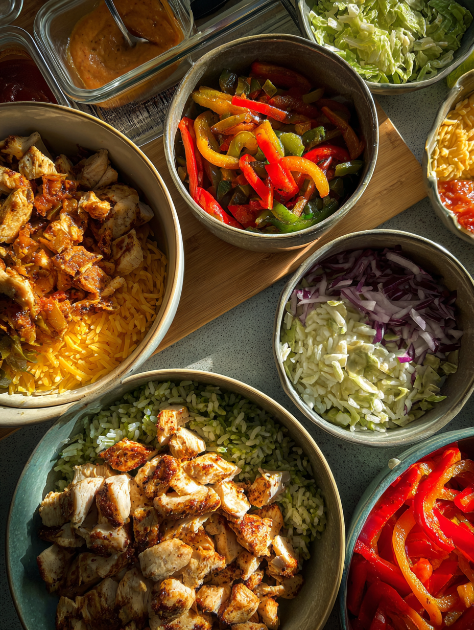 Ingredients for Chicken Fajita Rice Bowls Colorful and High Protein Meal