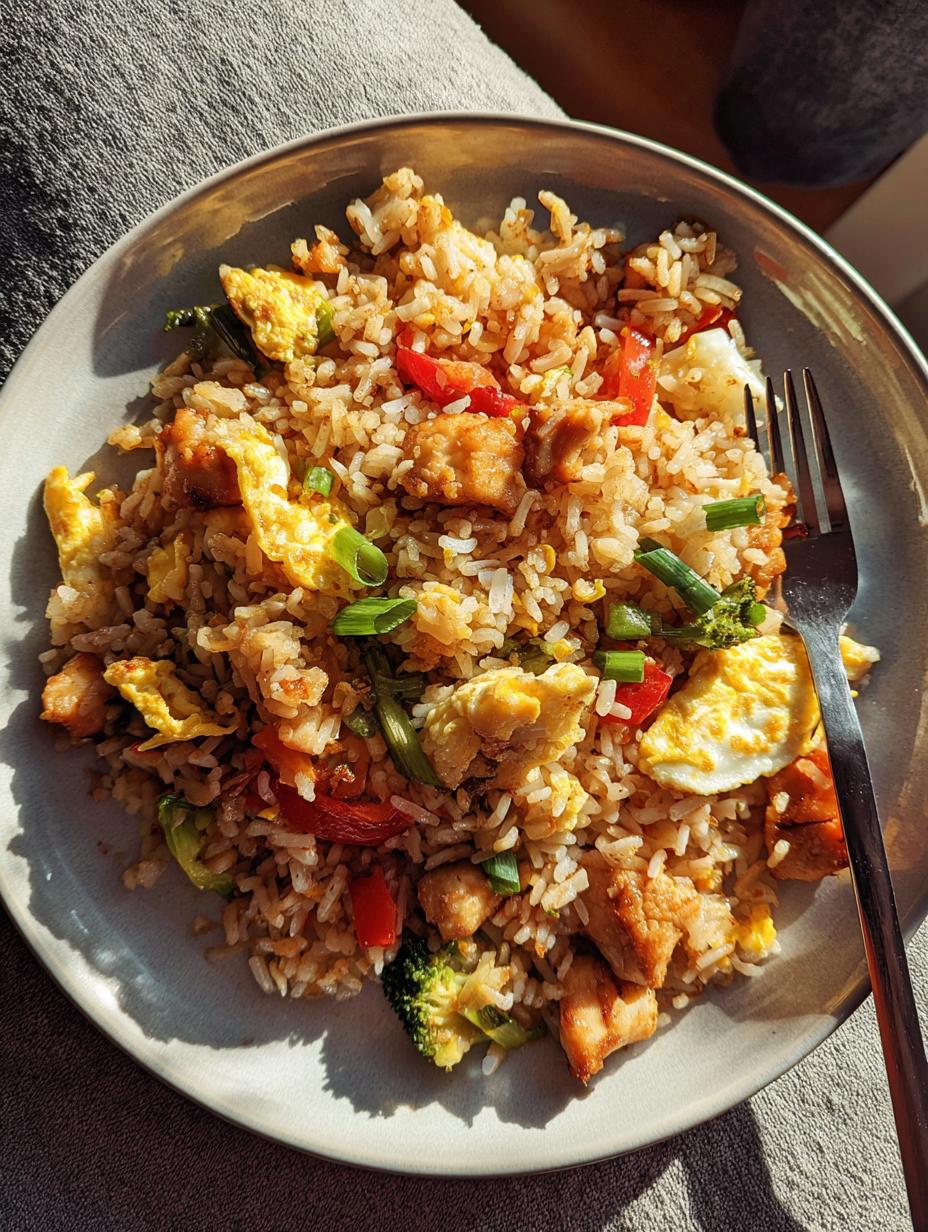 Ingredients for High Protein Crispy Garlic Chicken Fried Rice Recipe for Din
