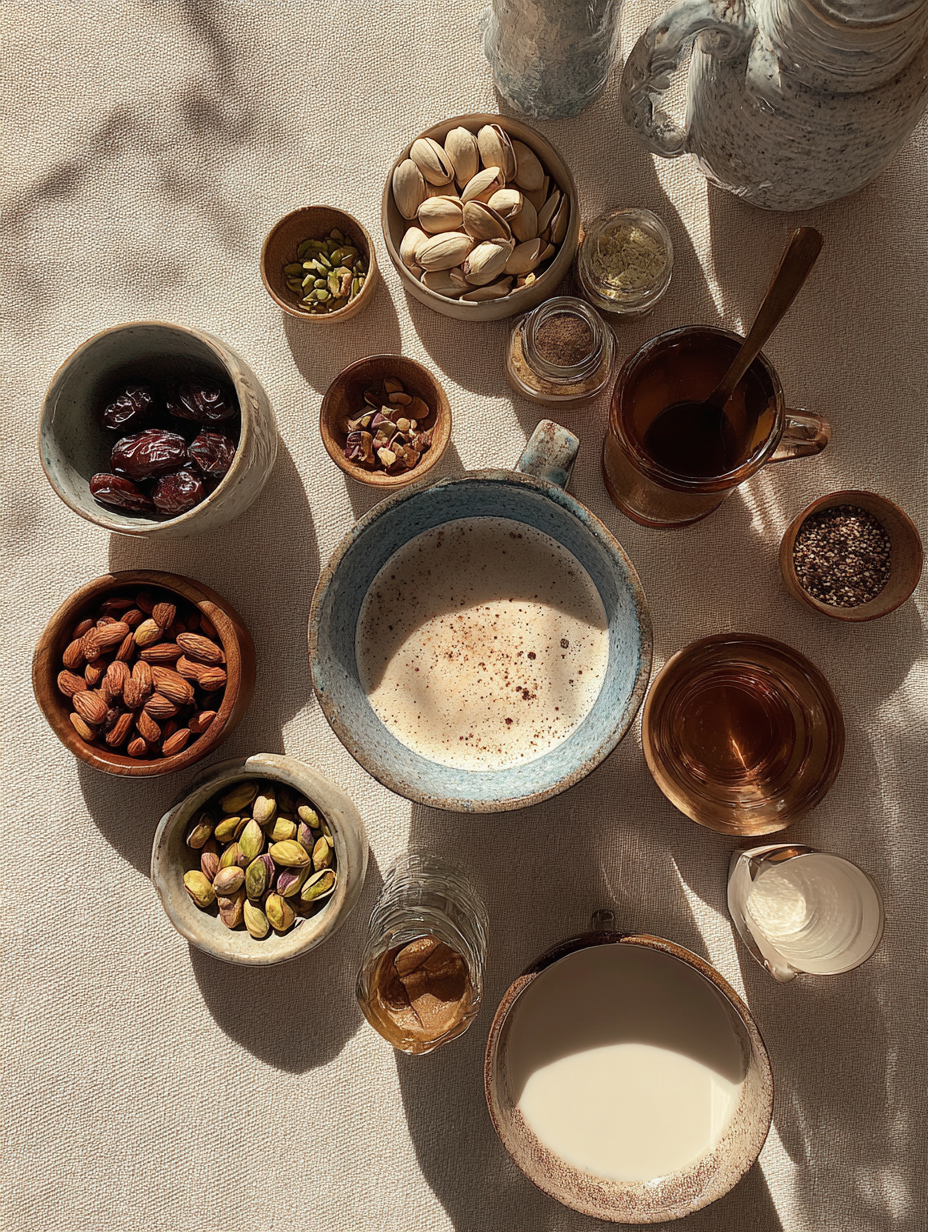 Ingredients for Pistachio Latte Recipe Trending Nut Coffee Drink