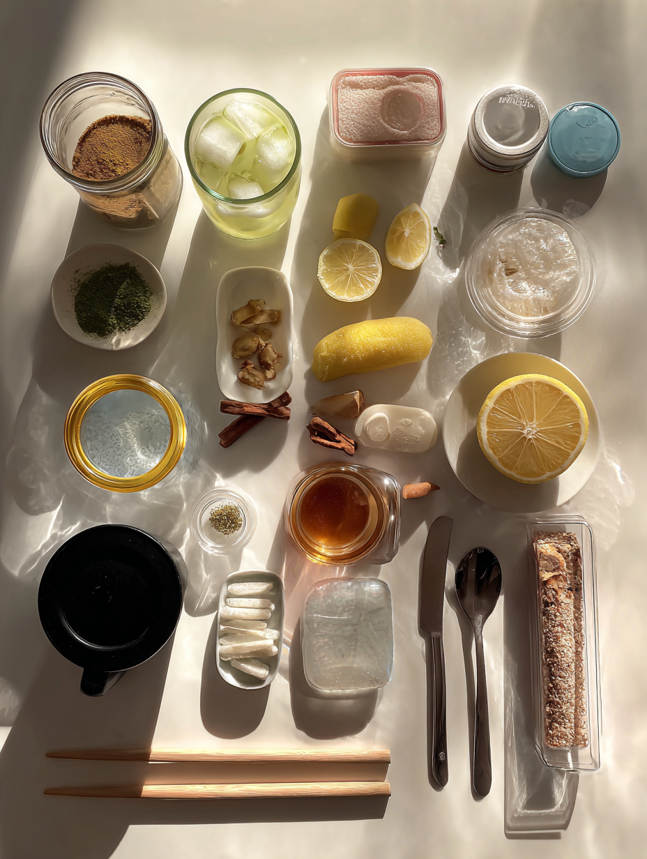 Ingredients for Iced Matcha Lemonade Recipe Green Citrus Drink