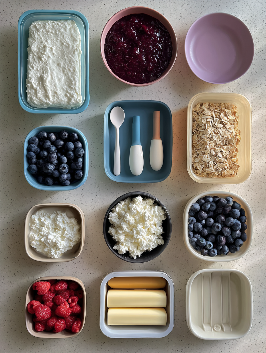 Ingredients for Creamy Blueberry Cottage Cheese Bake Protein Packed with Mea