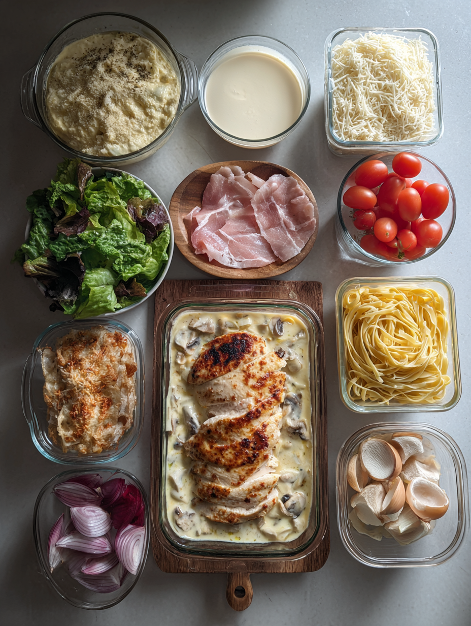Ingredients for Classic Sunday Chicken Alfredo Fettuccine