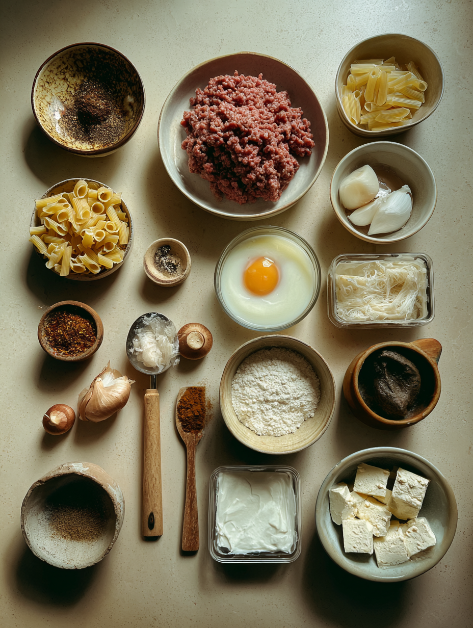 Ingredients for Turkish Pasta Recipe Viral Ground Beef Yogurt Pasta
