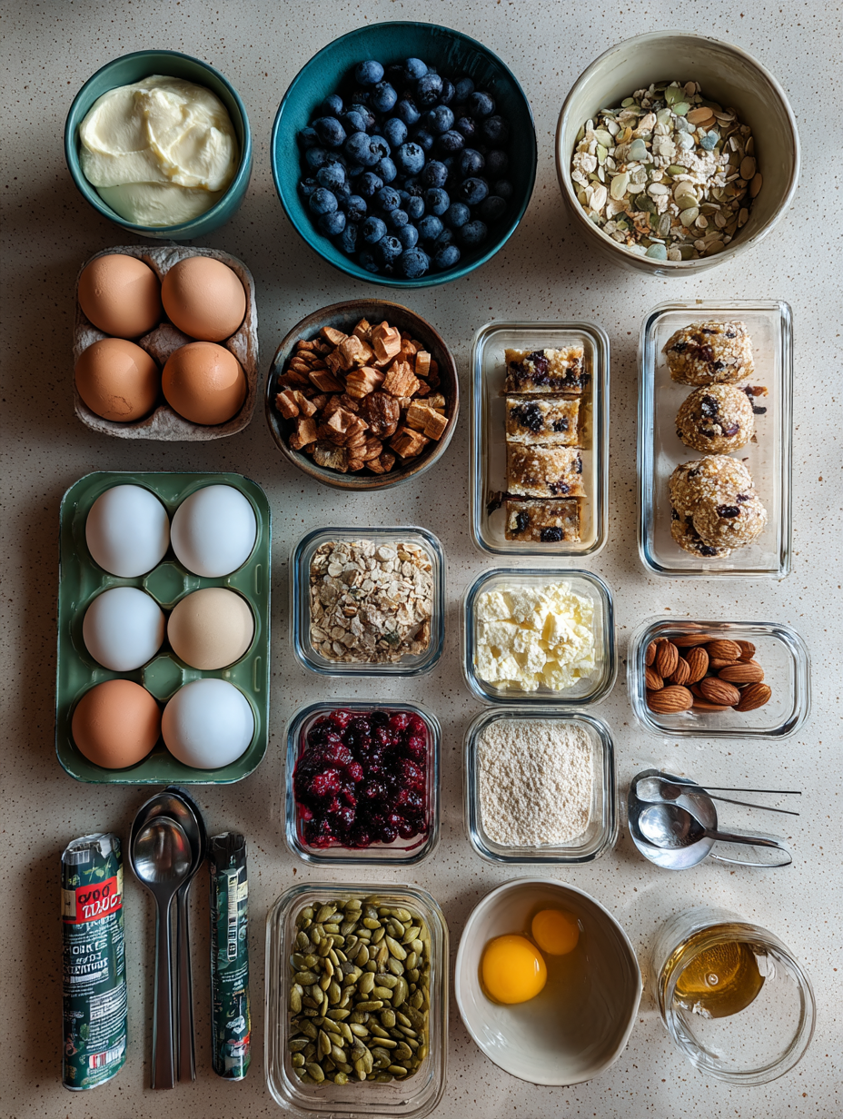 Ingredients for Blueberry Cheesecake Protein Bites Healthy Snack Recipe for