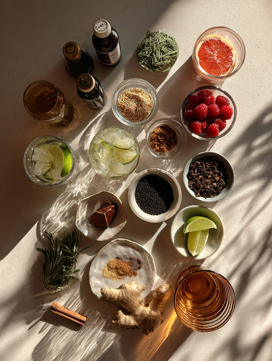 Ingredients for Raspberry Lime Mocktail Recipe Fruity Fresh Drink