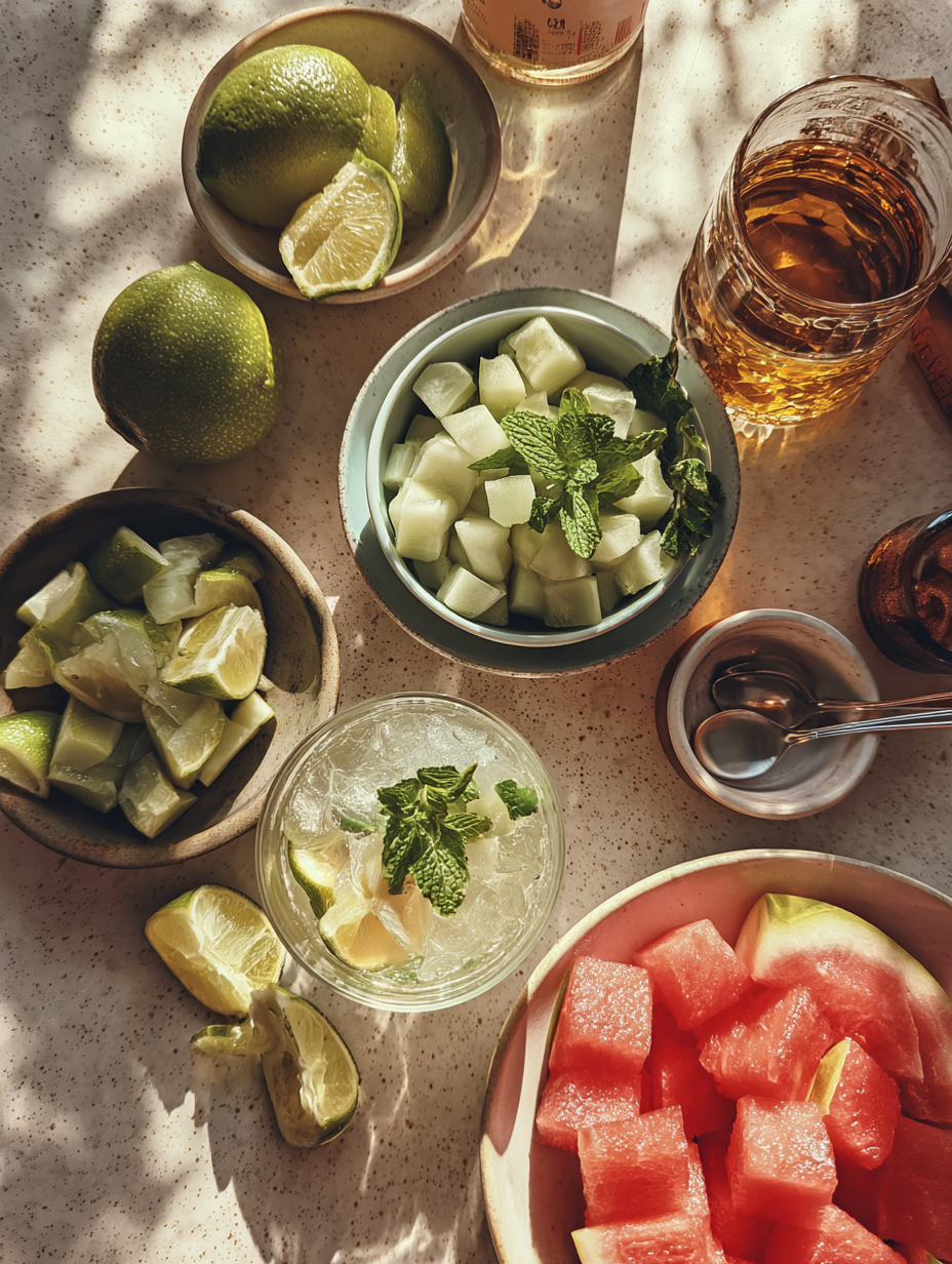 Ingredients for Guava Mint Mocktail Recipe Tropical Fresh Drink