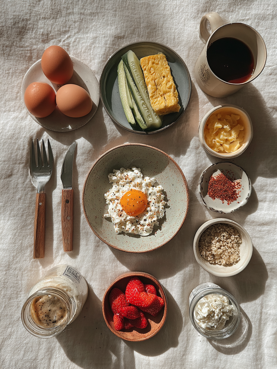 Ingredients for Hot Honey Cottage Cheese Bowl Recipe Protein Lunch