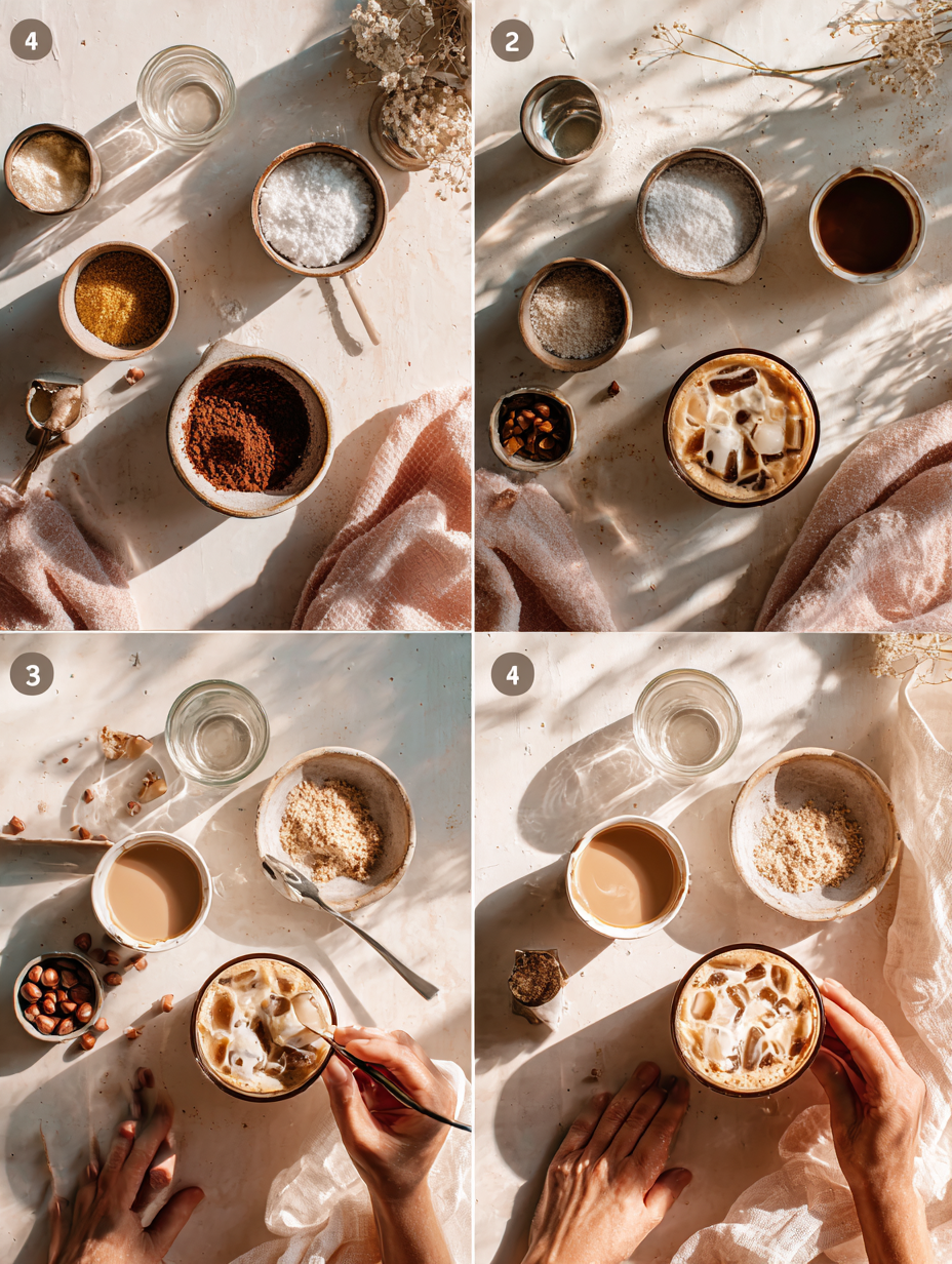Step by step instructions for Hazelnut Iced Latte Recipe