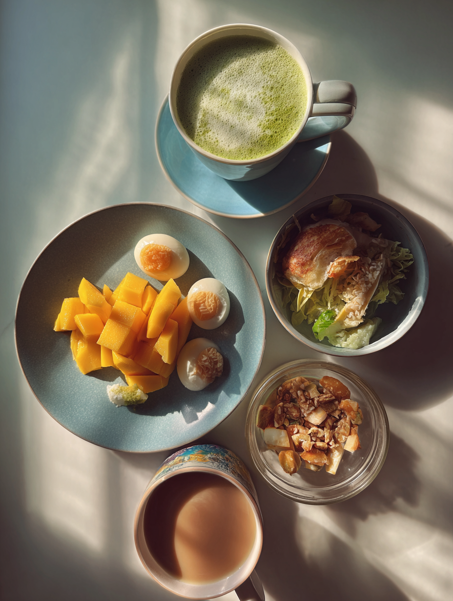 Ingredients for Mango Matcha Drink Recipe Tropical Green Tea