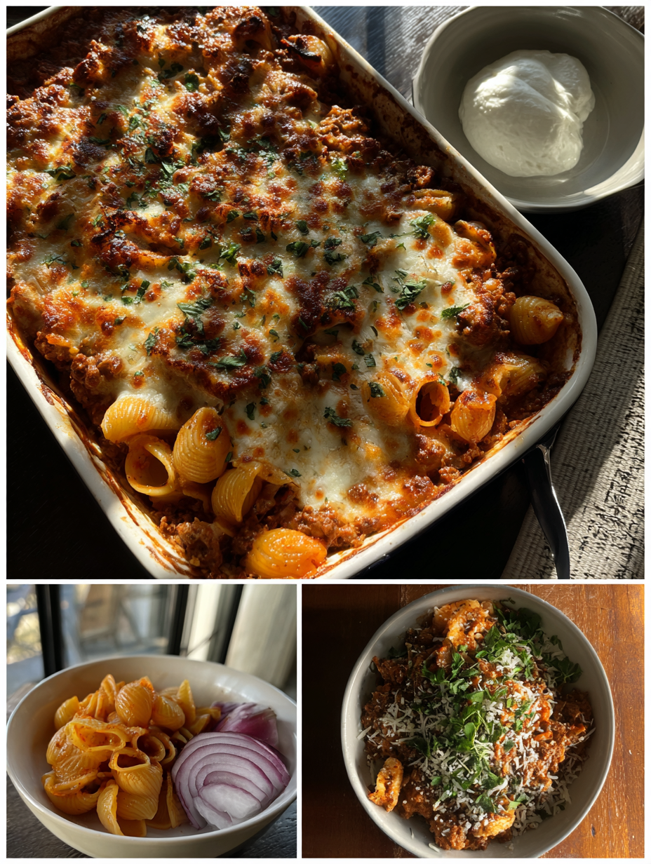Steps for Beefy One-Pot Shell Pasta Bake