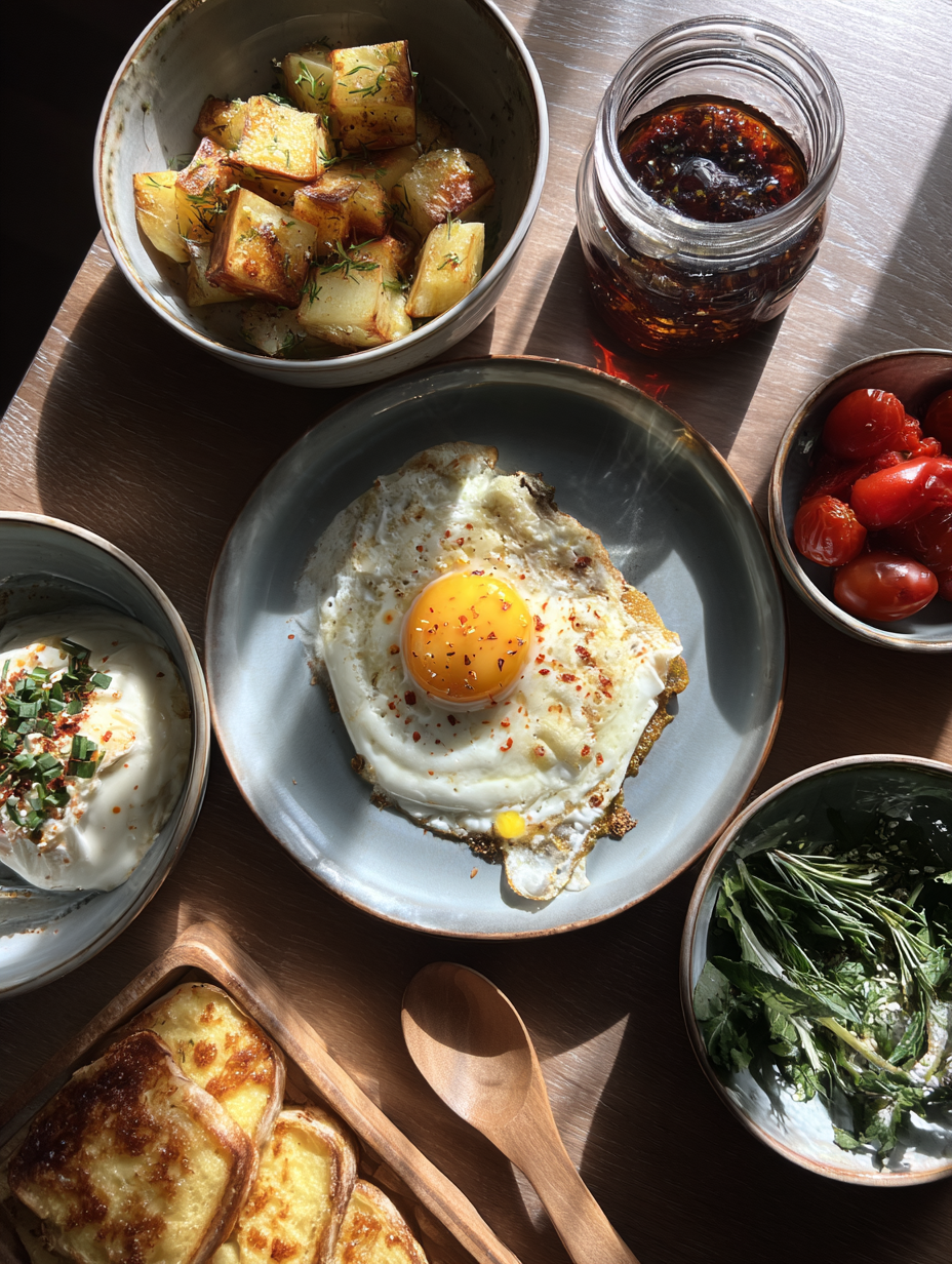 Ingredients for Turkish Eggs Recipe Cilbir Poached Egg Breakfast