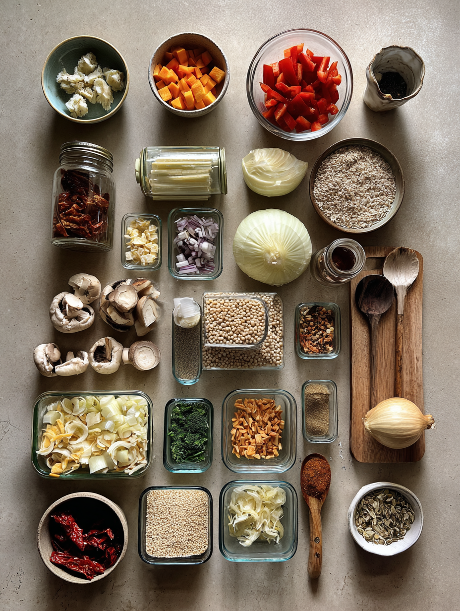 Ingredients for Roasted Rainbow Vegetable Grain Bowl