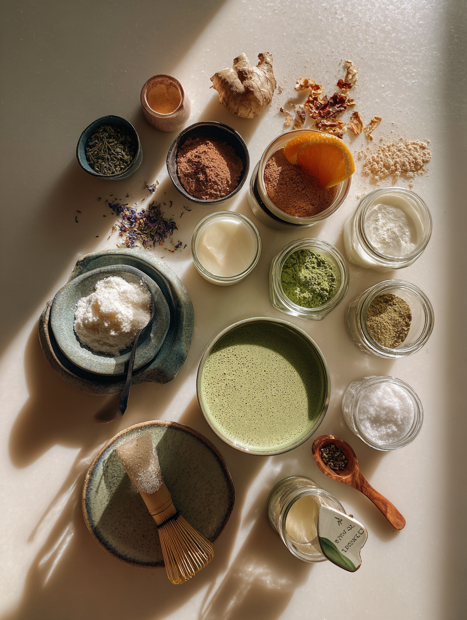 Ingredients for Yuzu Matcha Latte Recipe Citrus Green Tea Drink