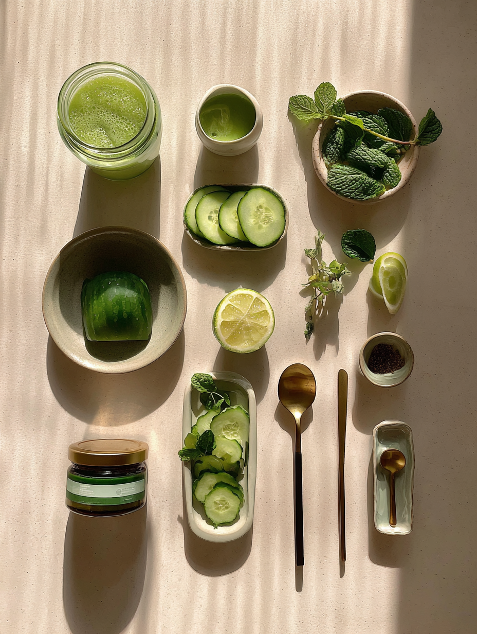 Ingredients for Cucumber Mint Slushie Recipe Spa Cooling Drink