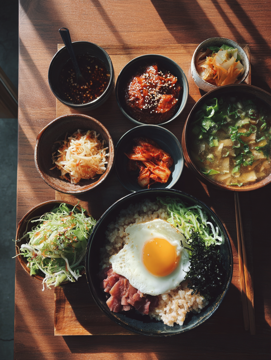 Ingredients for Savory Oatmeal Bowl Recipe Korean Style Breakfast